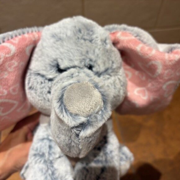 Aurora Gray Elephant Plush Stuffed Animal 12" Pink Ears With Hearts Love Soft - Picture 7 of 7